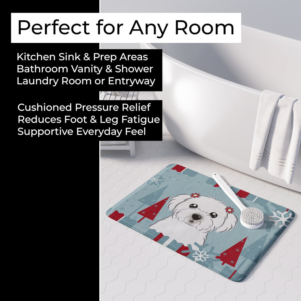 Winter Holiday Maltese Memory Foam Kitchen Mat Machine Washable Anti-Fatigue Cushion Comfort Bath or Kitchen Rug