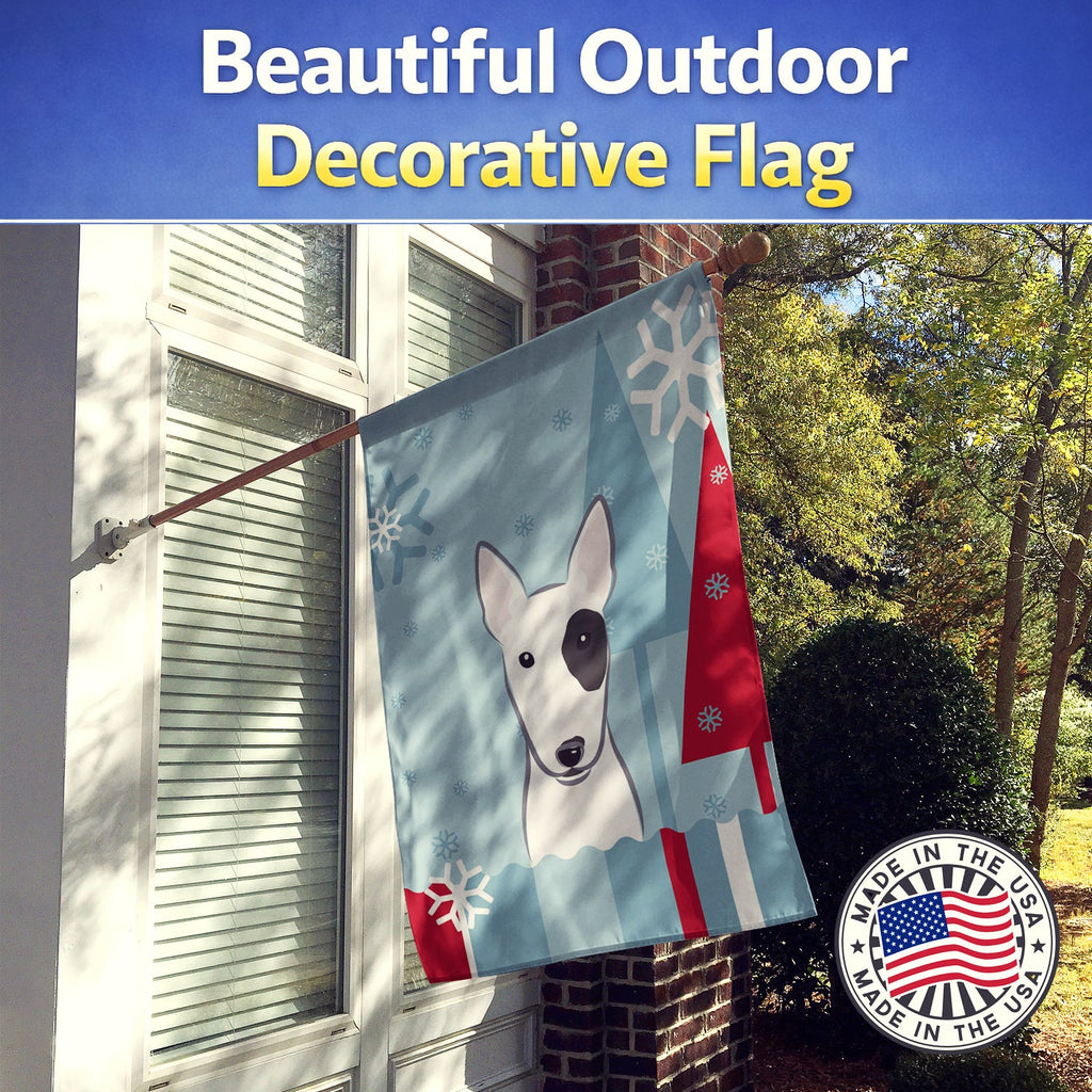 Winter Holiday Bull Terrier House Flag 28x40 Porch Sleeve Pole Decorative Outside Yard Banner Artwork Wall Hanging, Polyester