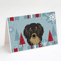 Winter Holiday Longhair Black and Tan Dachshund Greeting Cards Pack of 8 Blank Cards with Envelopes Whimsical A7 Size 5x7