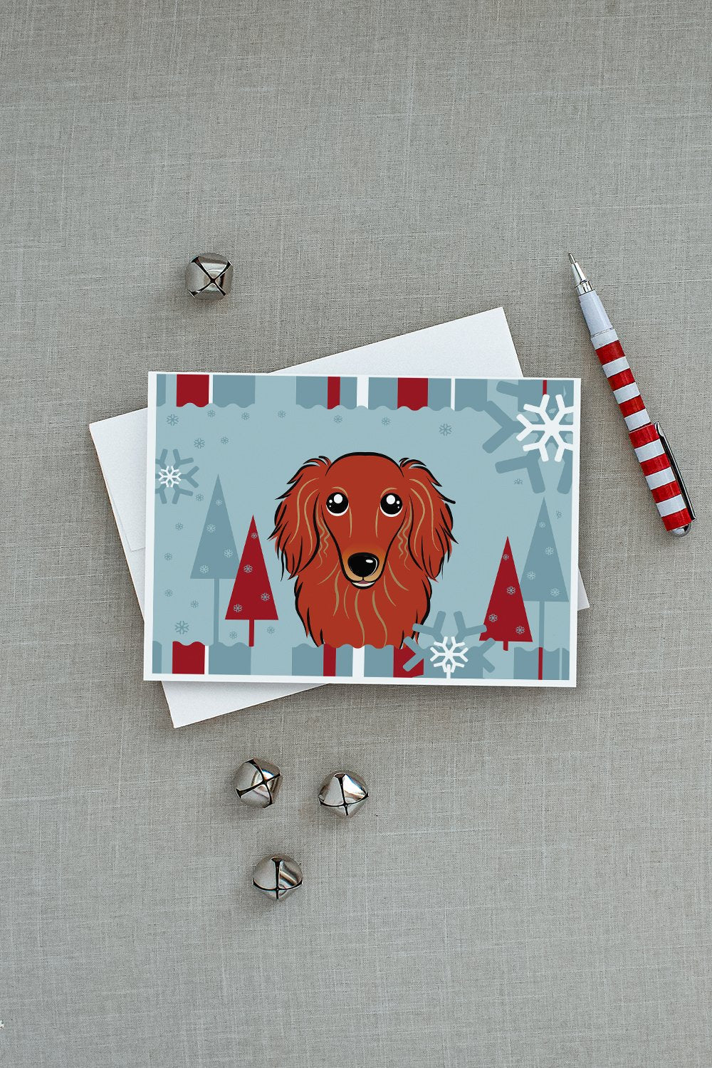 Winter Holiday Longhair Red Dachshund Greeting Cards Pack of 8 Blank Cards with Envelopes Whimsical A7 Size 5x7