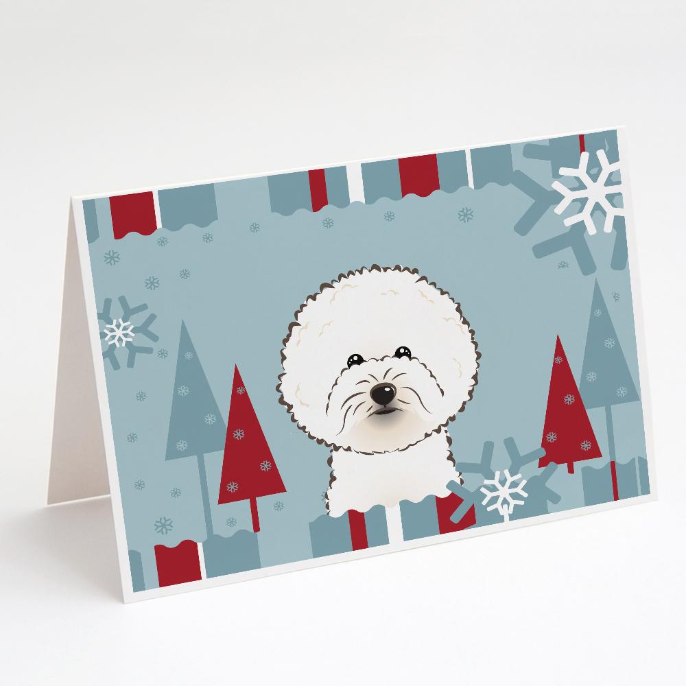Winter Holiday Bichon Frise Greeting Cards Pack of 8 Blank Cards with Envelopes Whimsical A7 Size 5x7