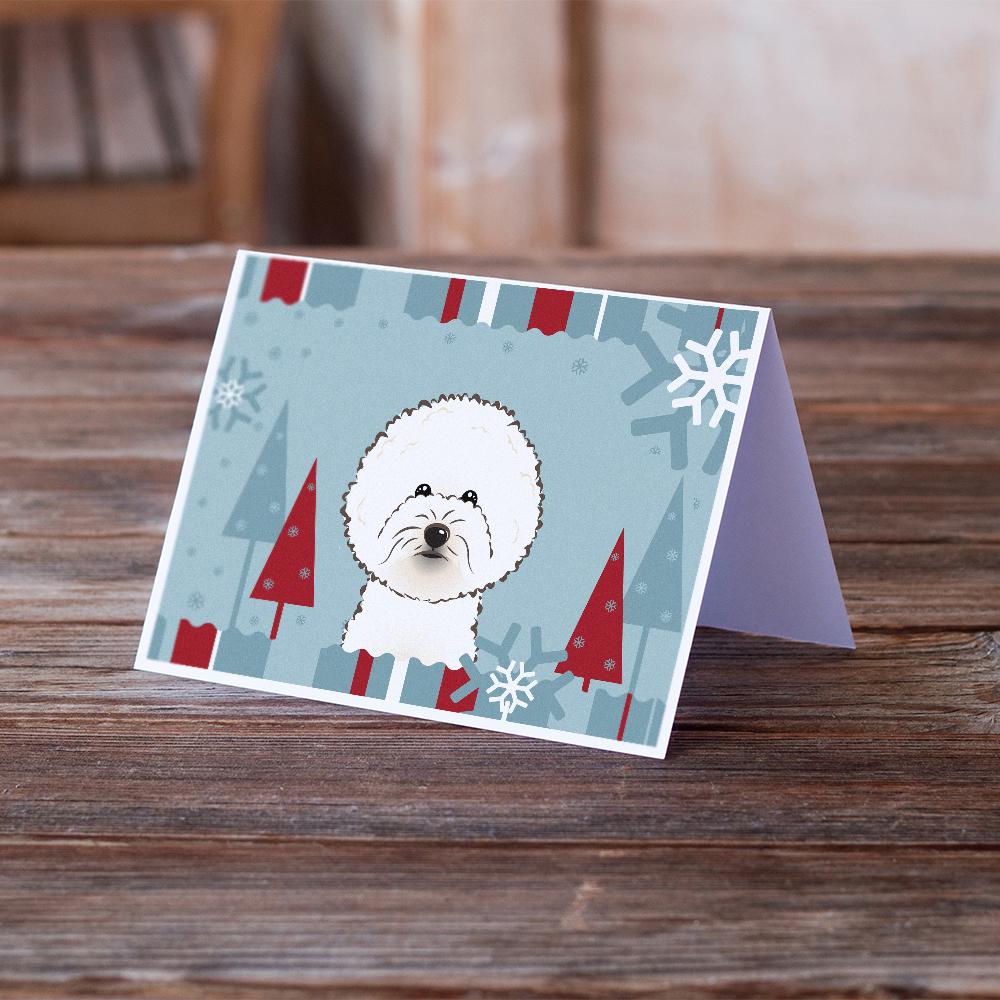 Winter Holiday Bichon Frise Greeting Cards Pack of 8 Blank Cards with Envelopes Whimsical A7 Size 5x7