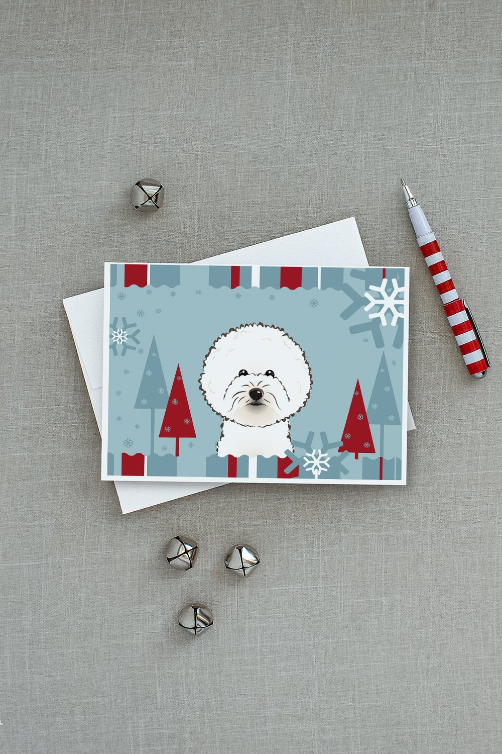 Winter Holiday Bichon Frise Greeting Cards Pack of 8 Blank Cards with Envelopes Whimsical A7 Size 5x7
