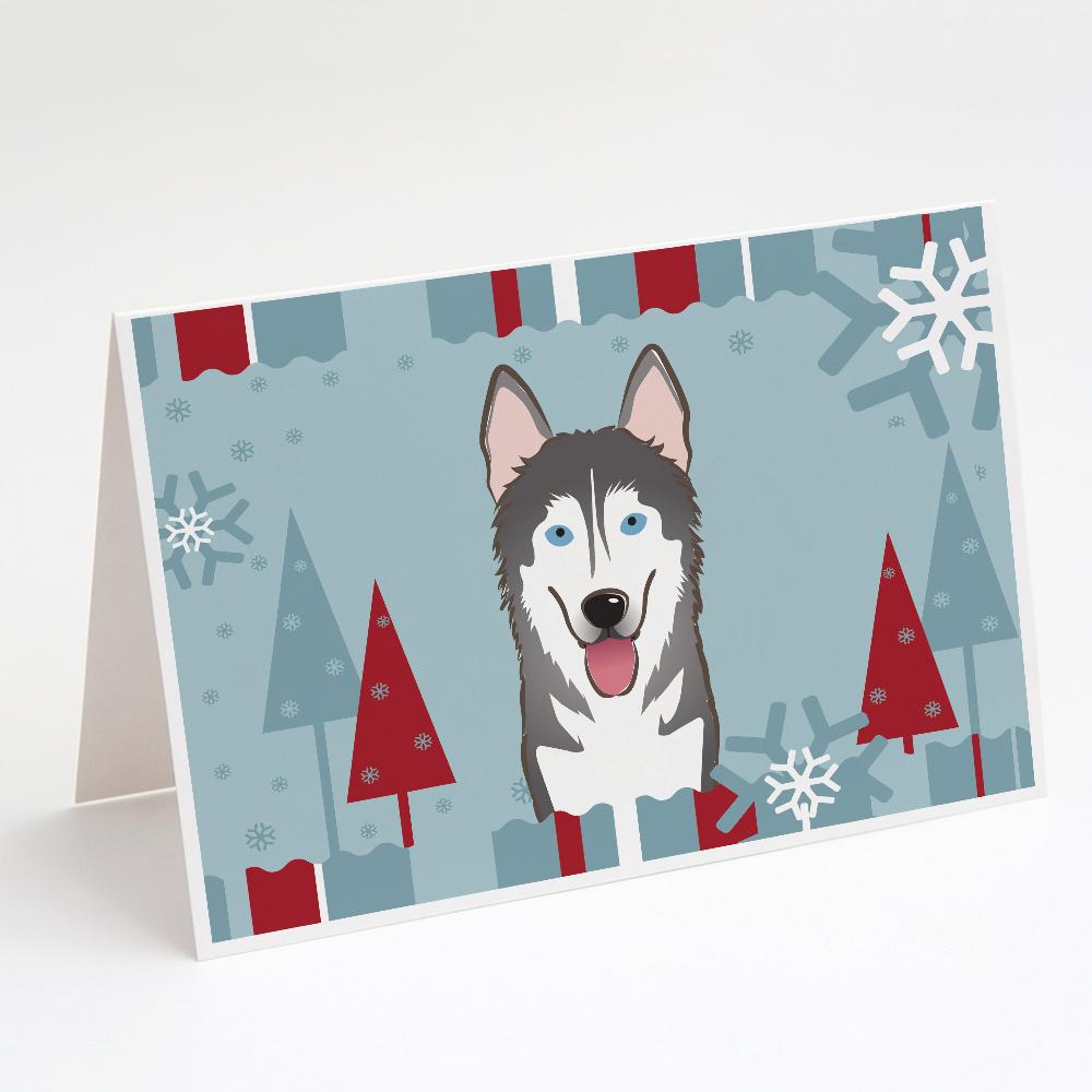 Winter Holiday Alaskan Malamute Greeting Cards Pack of 8 Blank Cards with Envelopes Whimsical A7 Size 5x7
