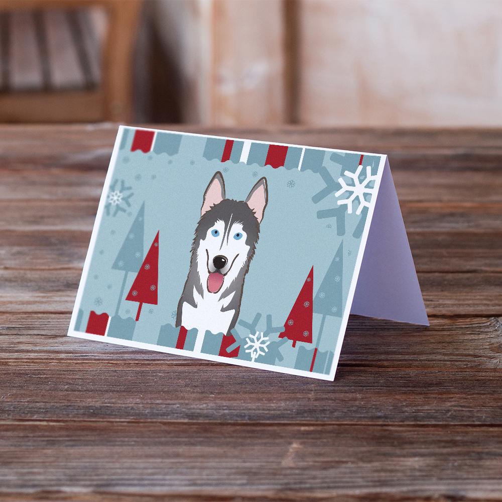 Winter Holiday Alaskan Malamute Greeting Cards Pack of 8 Blank Cards with Envelopes Whimsical A7 Size 5x7