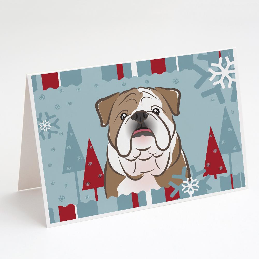 Winter Holiday English Bulldog  Greeting Cards Pack of 8 Blank Cards with Envelopes Whimsical A7 Size 5x7