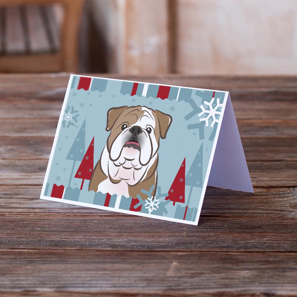 Winter Holiday English Bulldog  Greeting Cards Pack of 8 Blank Cards with Envelopes Whimsical A7 Size 5x7