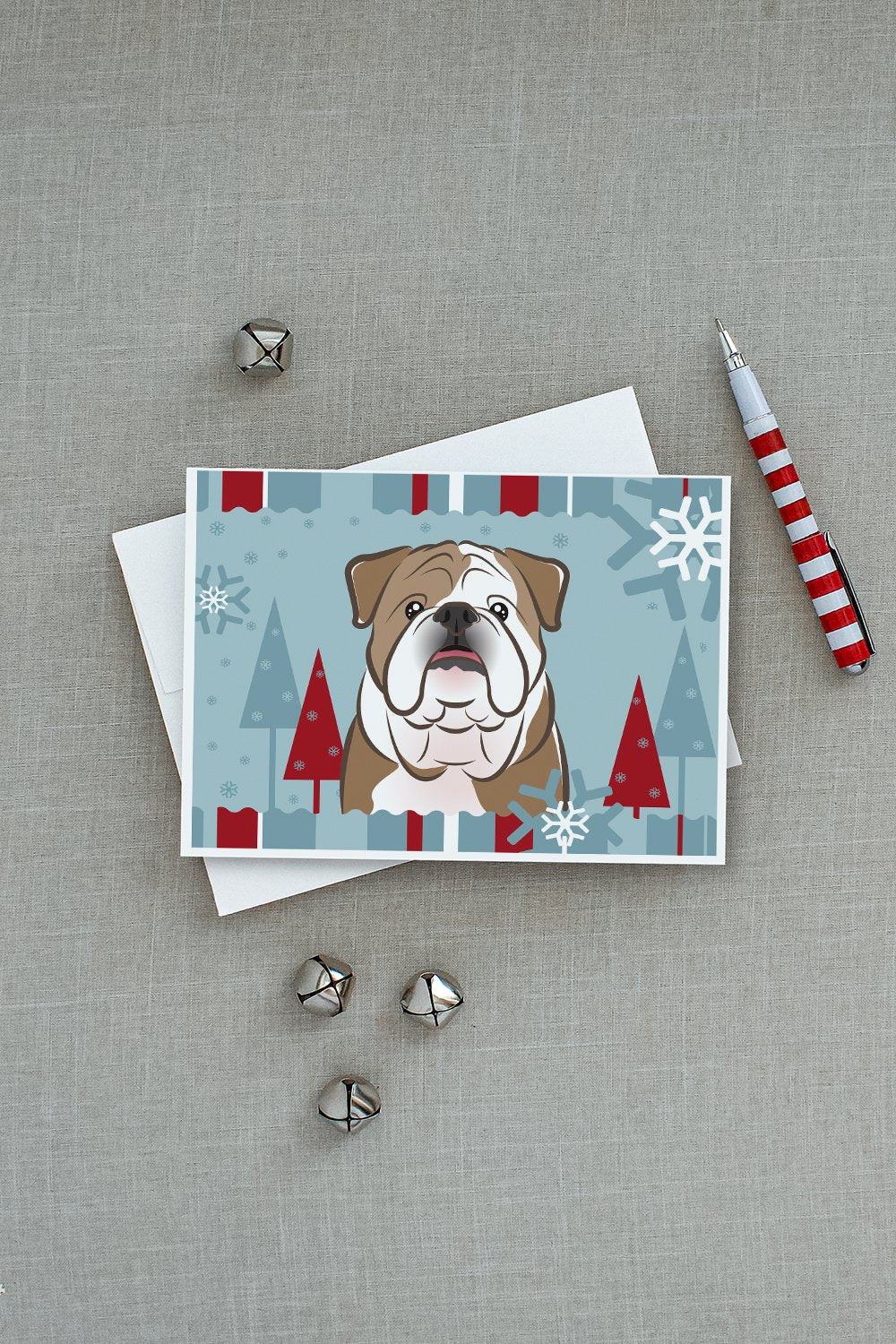 Winter Holiday English Bulldog  Greeting Cards Pack of 8 Blank Cards with Envelopes Whimsical A7 Size 5x7