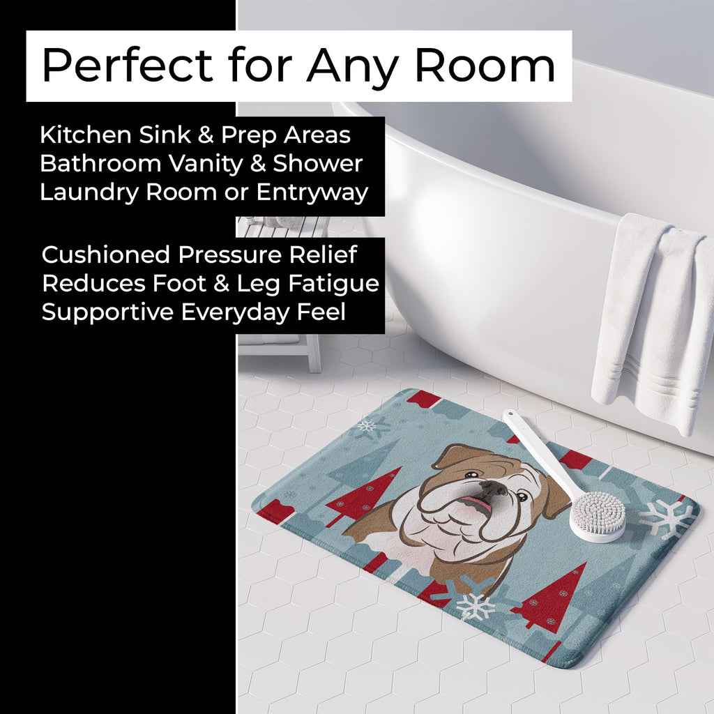 Winter Holiday English Bulldog  Memory Foam Kitchen Mat Machine Washable Anti-Fatigue Cushion Comfort Bath or Kitchen Rug