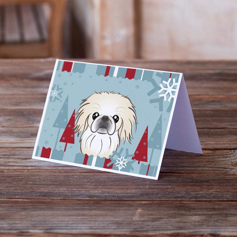 Winter Holiday Pekingese Greeting Cards Pack of 8 Blank Cards with Envelopes Whimsical A7 Size 5x7