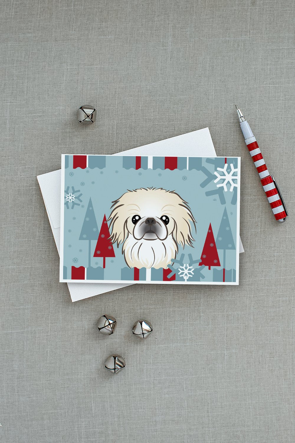 Winter Holiday Pekingese Greeting Cards Pack of 8 Blank Cards with Envelopes Whimsical A7 Size 5x7