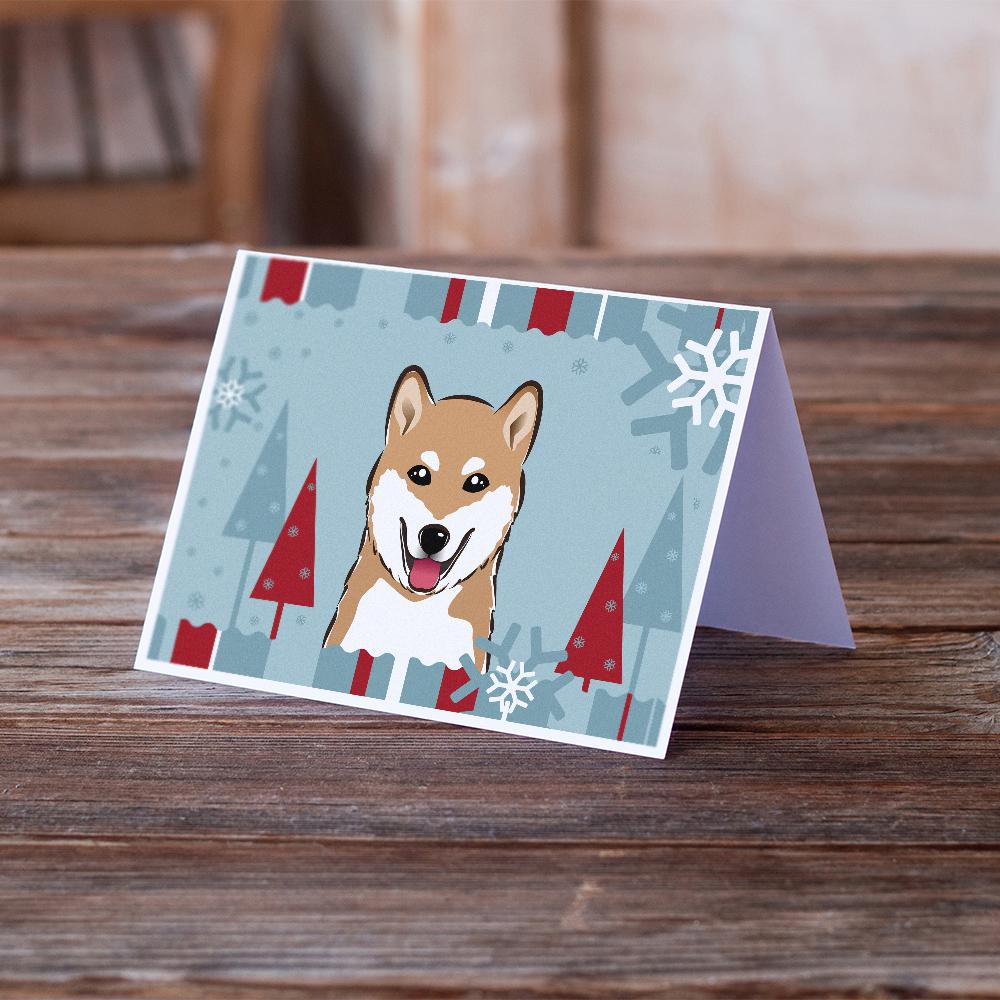 Winter Holiday Shiba Inu Greeting Cards Pack of 8 Blank Cards with Envelopes Whimsical A7 Size 5x7