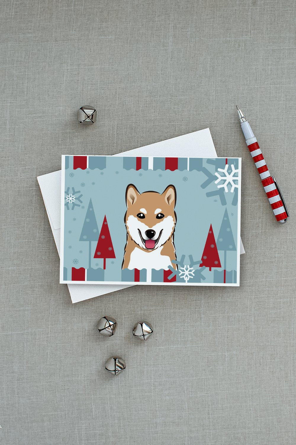 Winter Holiday Shiba Inu Greeting Cards Pack of 8 Blank Cards with Envelopes Whimsical A7 Size 5x7