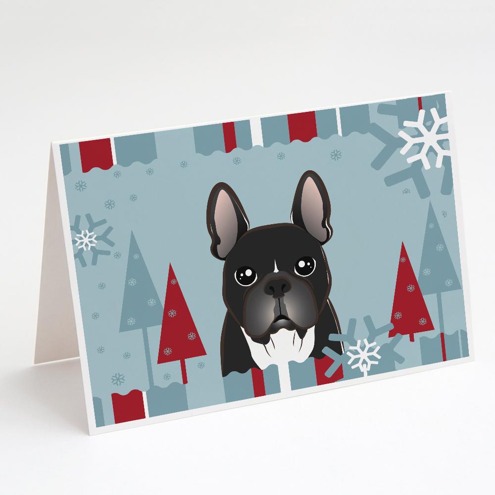 Winter Holiday French Bulldog Greeting Cards Pack of 8 Blank Cards with Envelopes Whimsical A7 Size 5x7