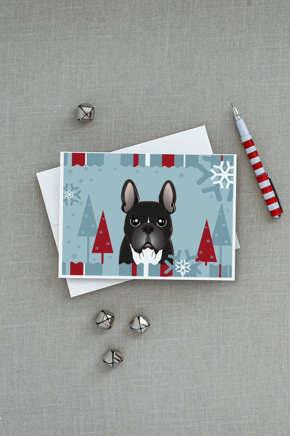 Winter Holiday French Bulldog Greeting Cards Pack of 8 Blank Cards with Envelopes Whimsical A7 Size 5x7