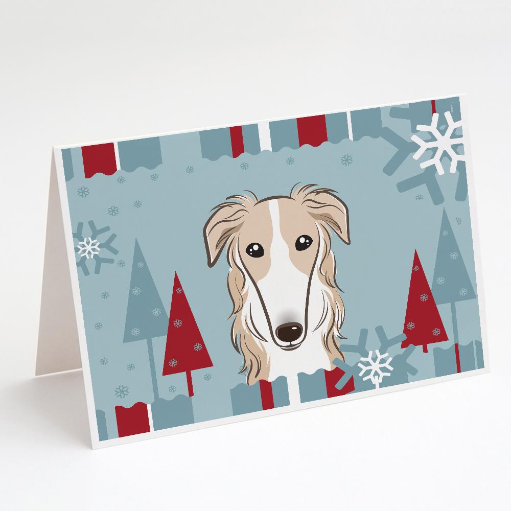 Winter Holiday Borzoi Greeting Cards Pack of 8 Blank Cards with Envelopes Whimsical A7 Size 5x7