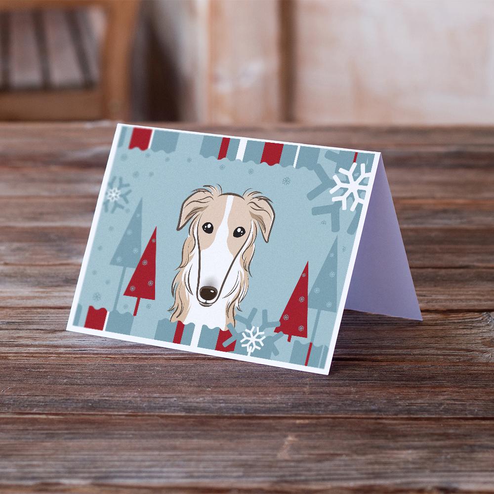 Winter Holiday Borzoi Greeting Cards Pack of 8 Blank Cards with Envelopes Whimsical A7 Size 5x7