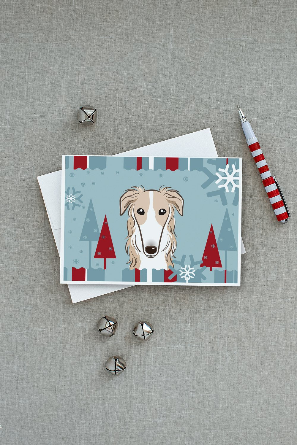 Winter Holiday Borzoi Greeting Cards Pack of 8 Blank Cards with Envelopes Whimsical A7 Size 5x7