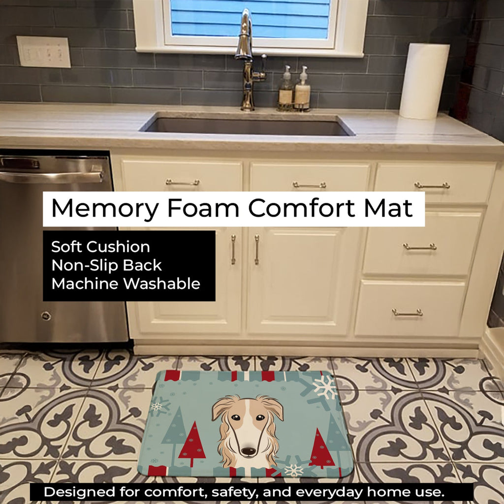 Winter Holiday Borzoi Memory Foam Kitchen Mat Machine Washable Anti-Fatigue Cushion Comfort Bath or Kitchen Rug