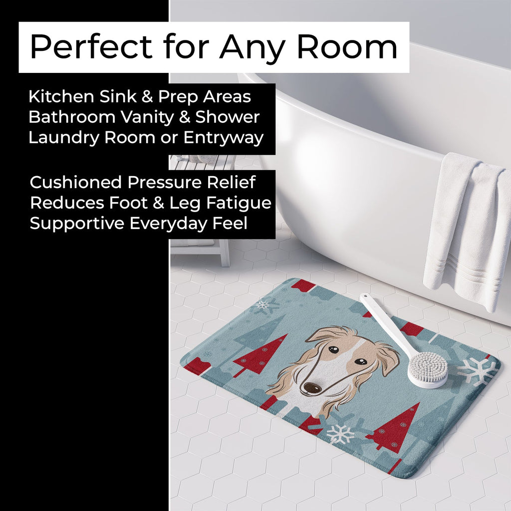 Winter Holiday Borzoi Memory Foam Kitchen Mat Machine Washable Anti-Fatigue Cushion Comfort Bath or Kitchen Rug