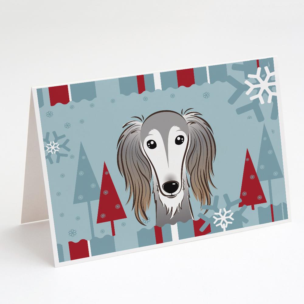 Winter Holiday Saluki Greeting Cards Pack of 8 Blank Cards with Envelopes Whimsical A7 Size 5x7