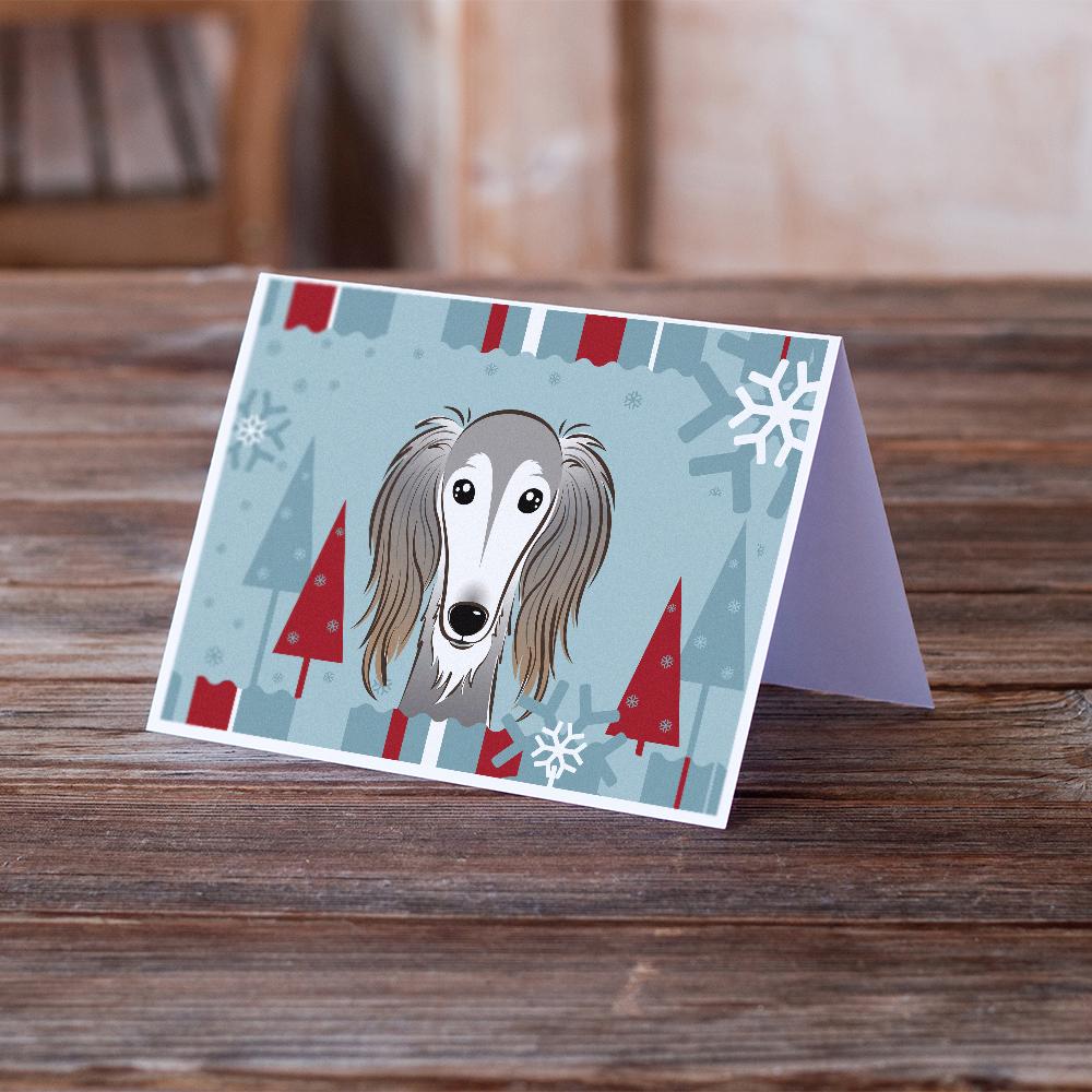 Winter Holiday Saluki Greeting Cards Pack of 8 Blank Cards with Envelopes Whimsical A7 Size 5x7