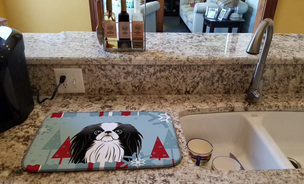 Winter Holiday Japanese Chin Dish Drying Mat Absorbent Dish Drying Mat Pad for Kitchen Counter Dish Drainer Mat for Countertop, 14 x 21", Multicolor