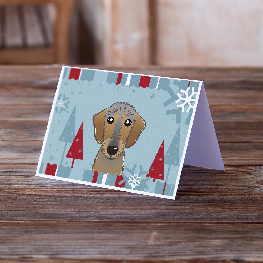 Winter Holiday Wirehaired Dachshund Greeting Cards Pack of 8 Blank Cards with Envelopes Whimsical A7 Size 5x7