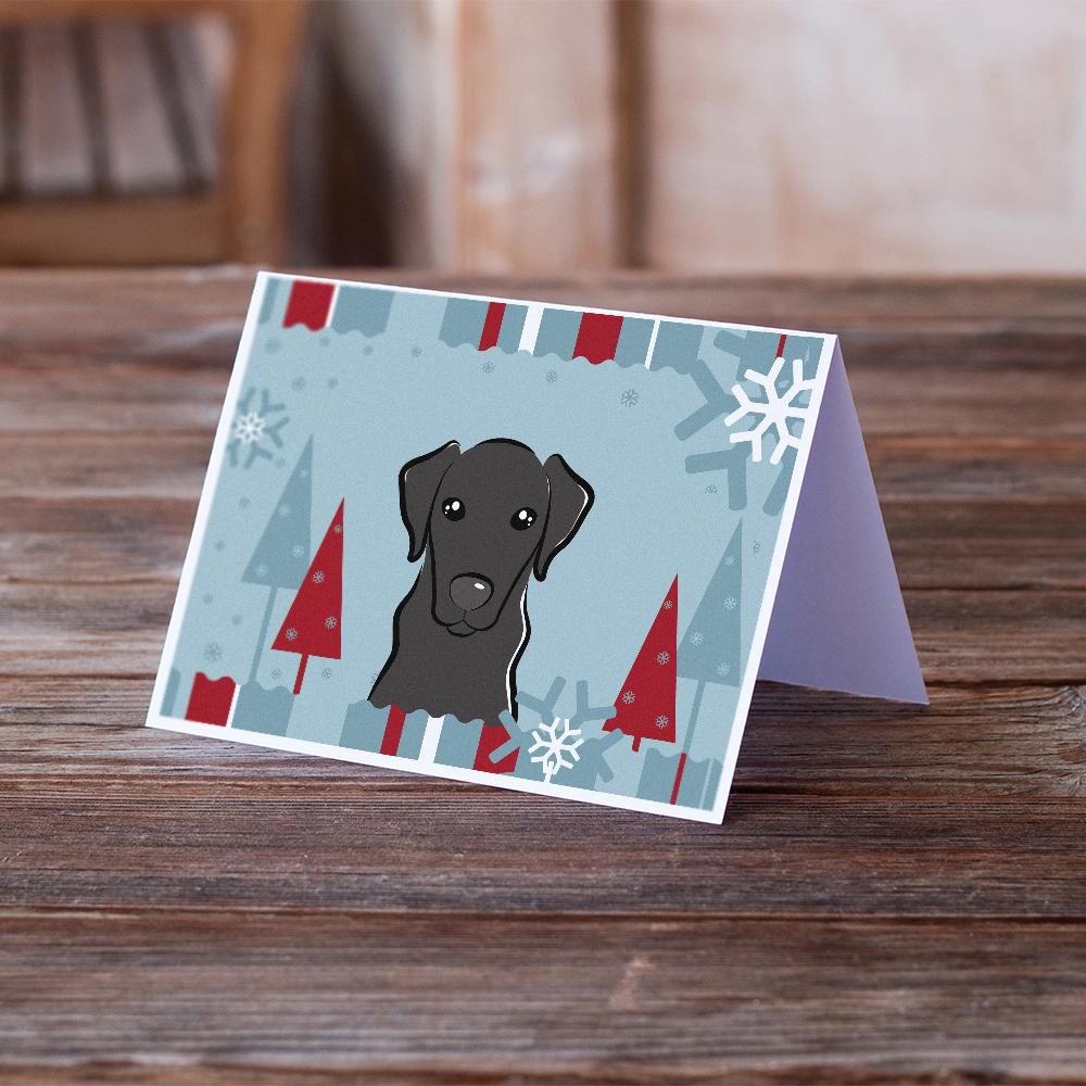 Winter Holiday Black Labrador Greeting Cards Pack of 8 Blank Cards with Envelopes Whimsical A7 Size 5x7