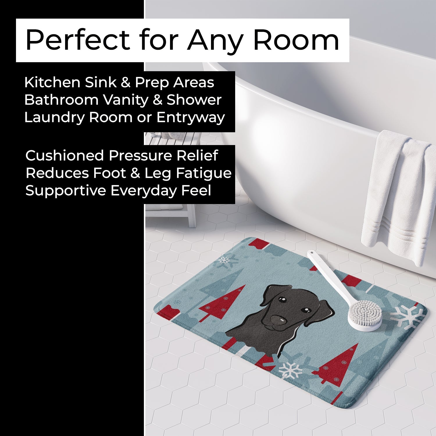 Winter Holiday Black Labrador Memory Foam Kitchen Mat Machine Washable Anti-Fatigue Cushion Comfort Bath or Kitchen Rug