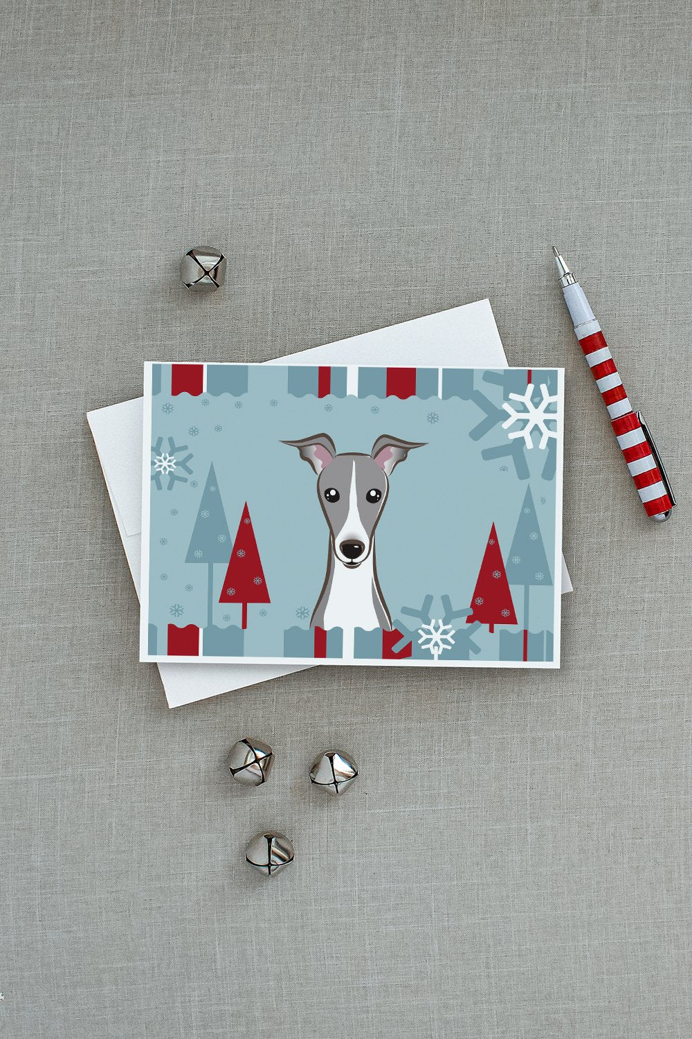 Winter Holiday Italian Greyhound Greeting Cards Pack of 8 Blank Cards with Envelopes Whimsical A7 Size 5x7