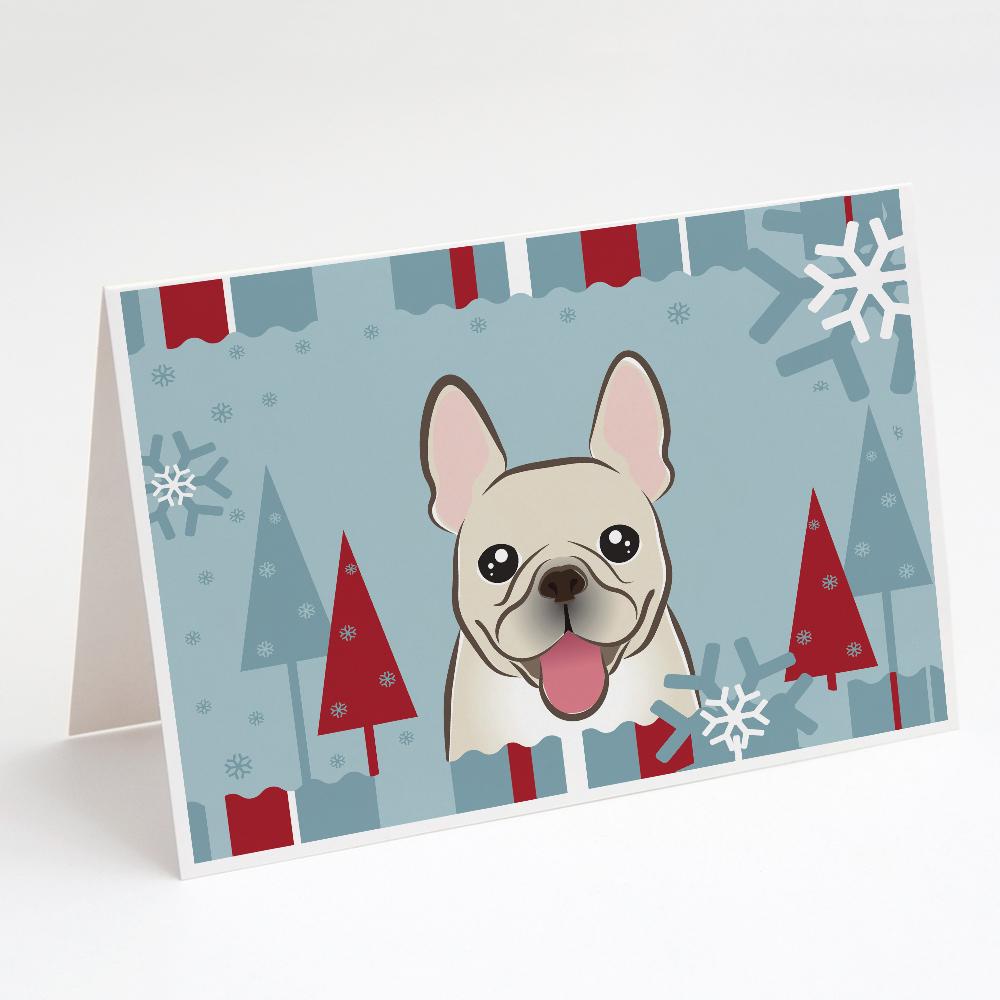 Winter Holiday French Bulldog Greeting Cards Pack of 8 Blank Cards with Envelopes Whimsical A7 Size 5x7