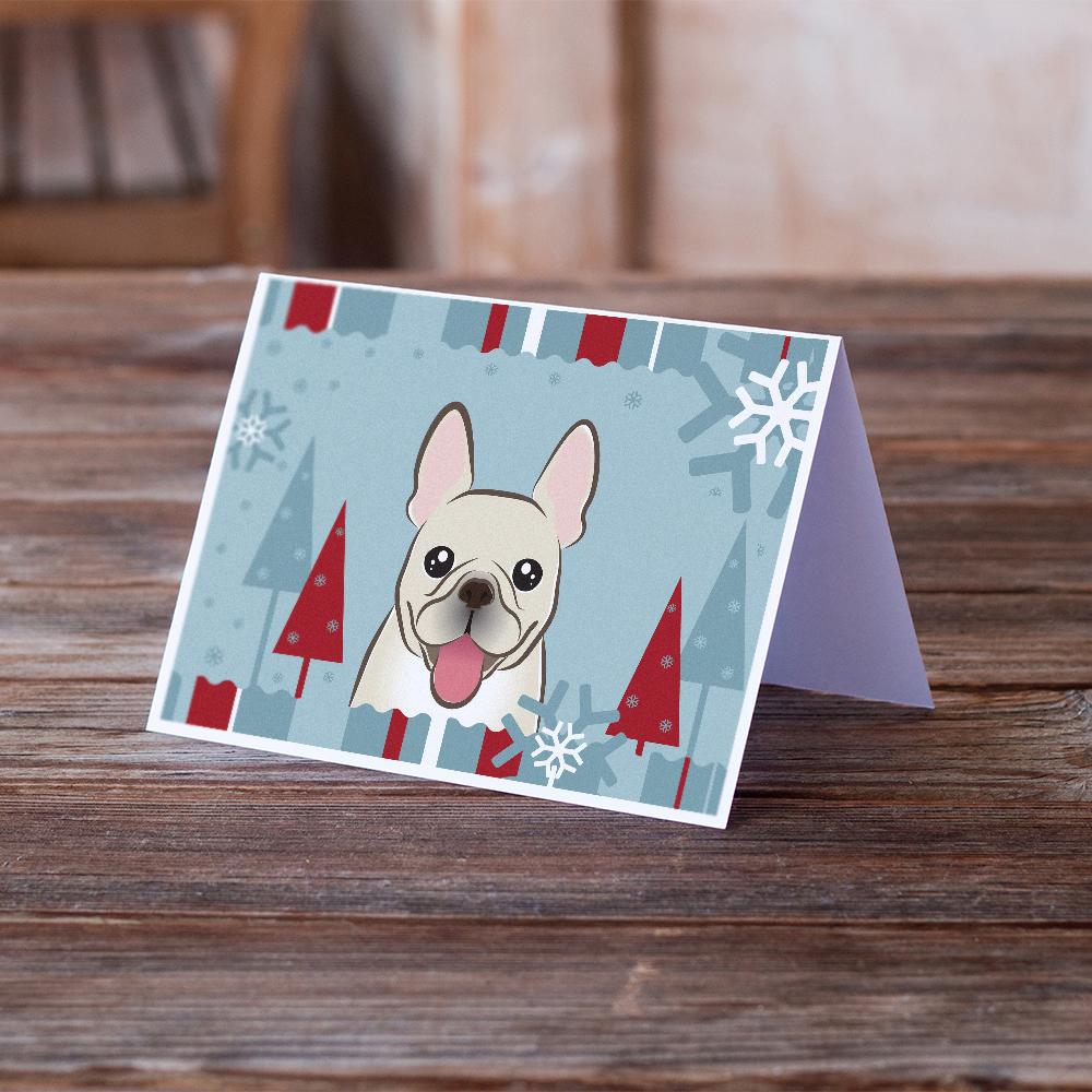 Winter Holiday French Bulldog Greeting Cards Pack of 8 Blank Cards with Envelopes Whimsical A7 Size 5x7