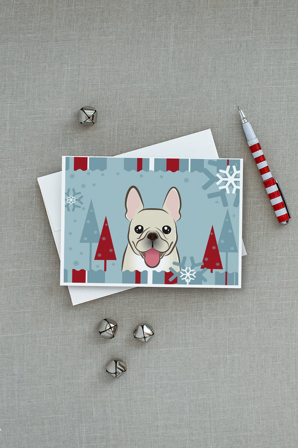 Winter Holiday French Bulldog Greeting Cards Pack of 8 Blank Cards with Envelopes Whimsical A7 Size 5x7