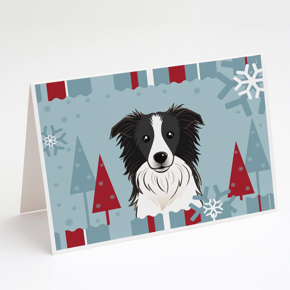 Winter Holiday Border Collie Greeting Cards Pack of 8 Blank Cards with Envelopes Whimsical A7 Size 5x7