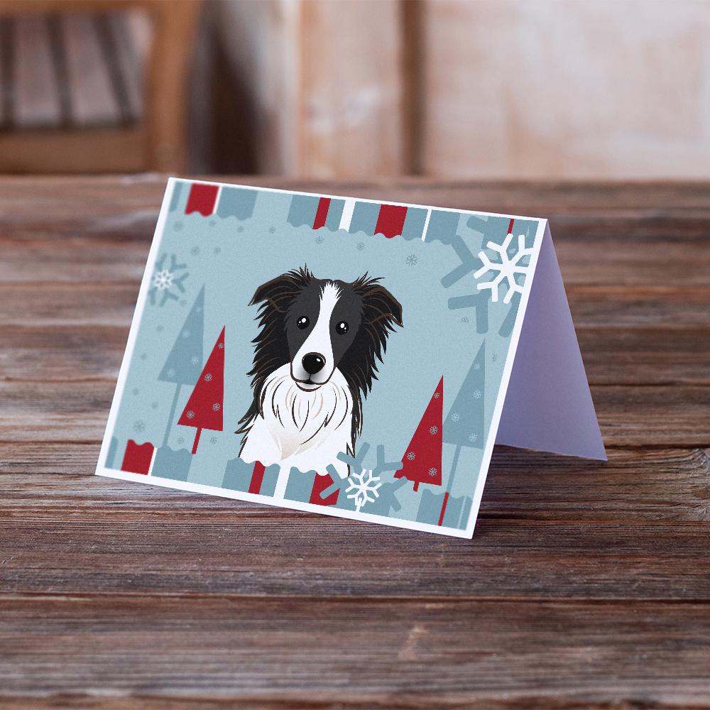 Winter Holiday Border Collie Greeting Cards Pack of 8 Blank Cards with Envelopes Whimsical A7 Size 5x7