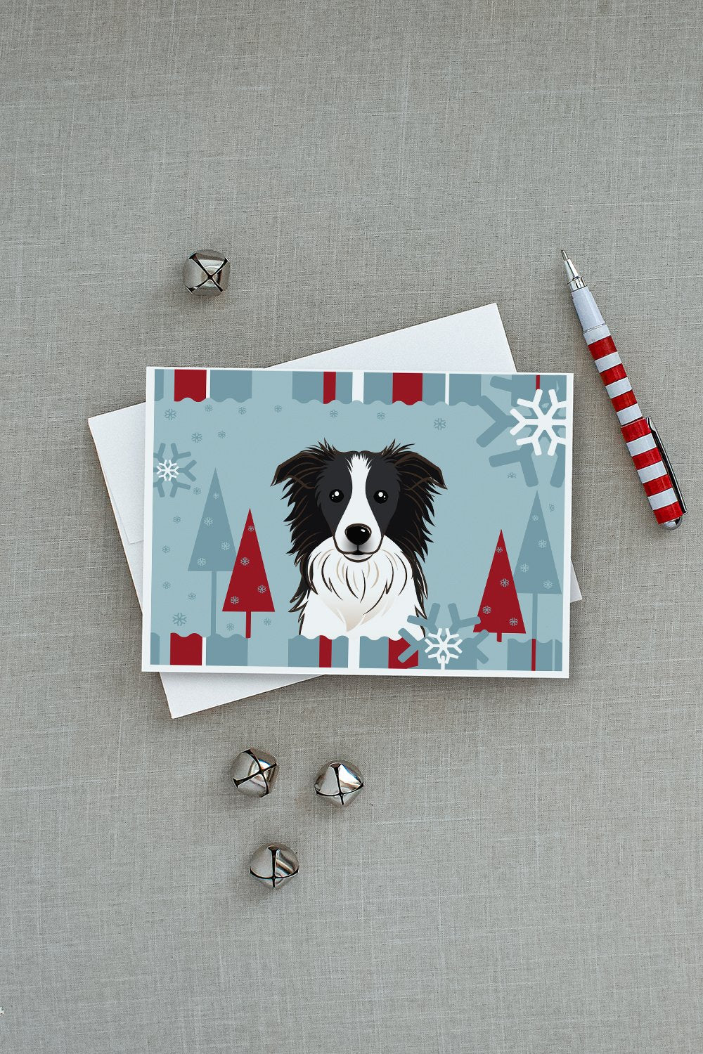 Winter Holiday Border Collie Greeting Cards Pack of 8 Blank Cards with Envelopes Whimsical A7 Size 5x7