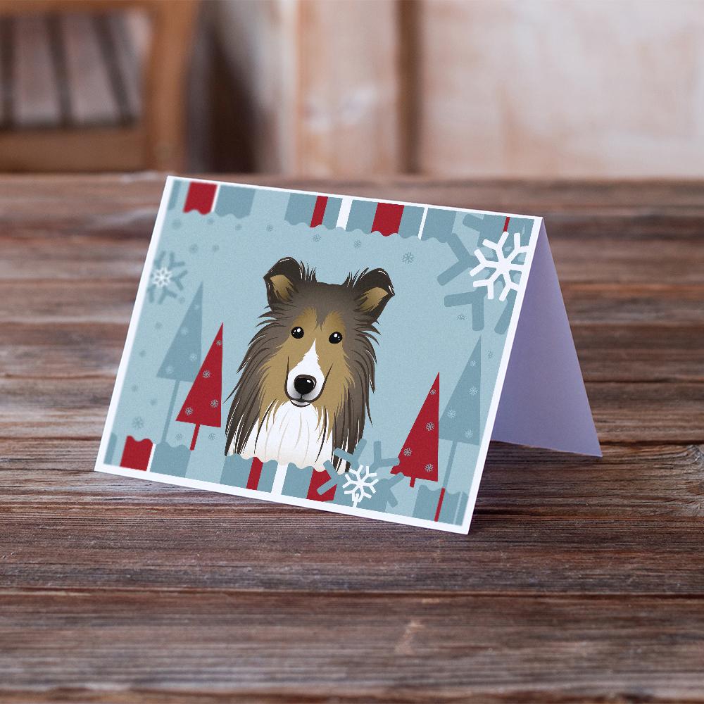 Winter Holiday Sheltie Greeting Cards Pack of 8 Blank Cards with Envelopes Whimsical A7 Size 5x7