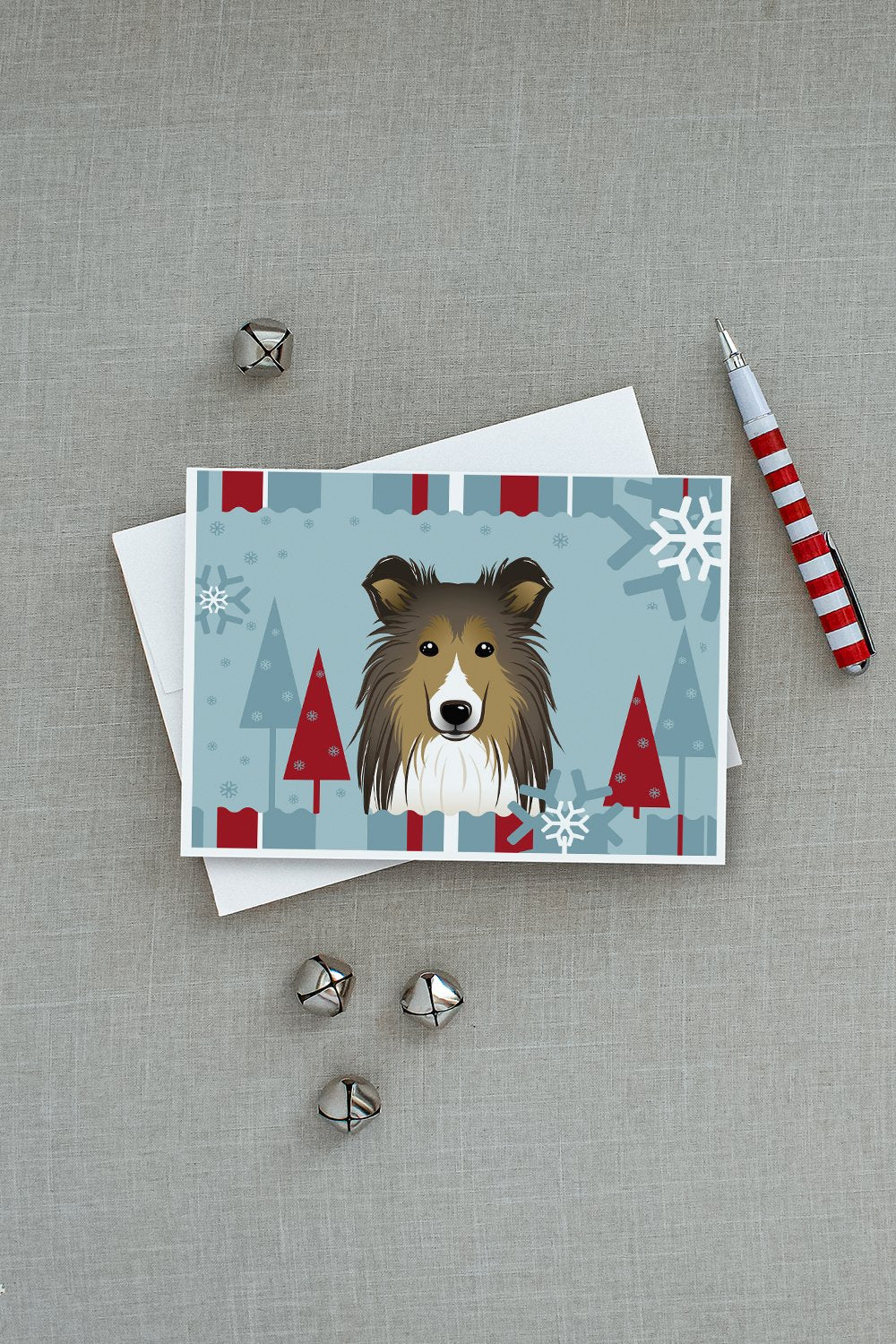 Winter Holiday Sheltie Greeting Cards Pack of 8 Blank Cards with Envelopes Whimsical A7 Size 5x7