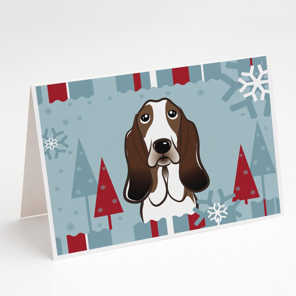 Winter Holiday Basset Hound Greeting Cards Pack of 8 Blank Cards with Envelopes Whimsical A7 Size 5x7