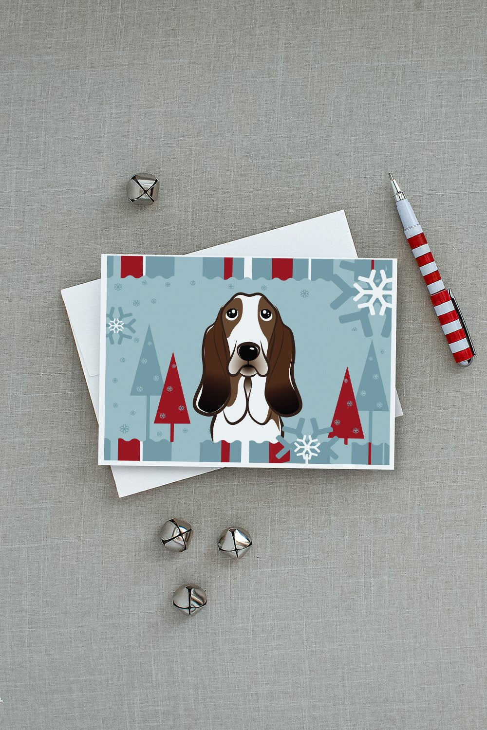 Winter Holiday Basset Hound Greeting Cards Pack of 8 Blank Cards with Envelopes Whimsical A7 Size 5x7