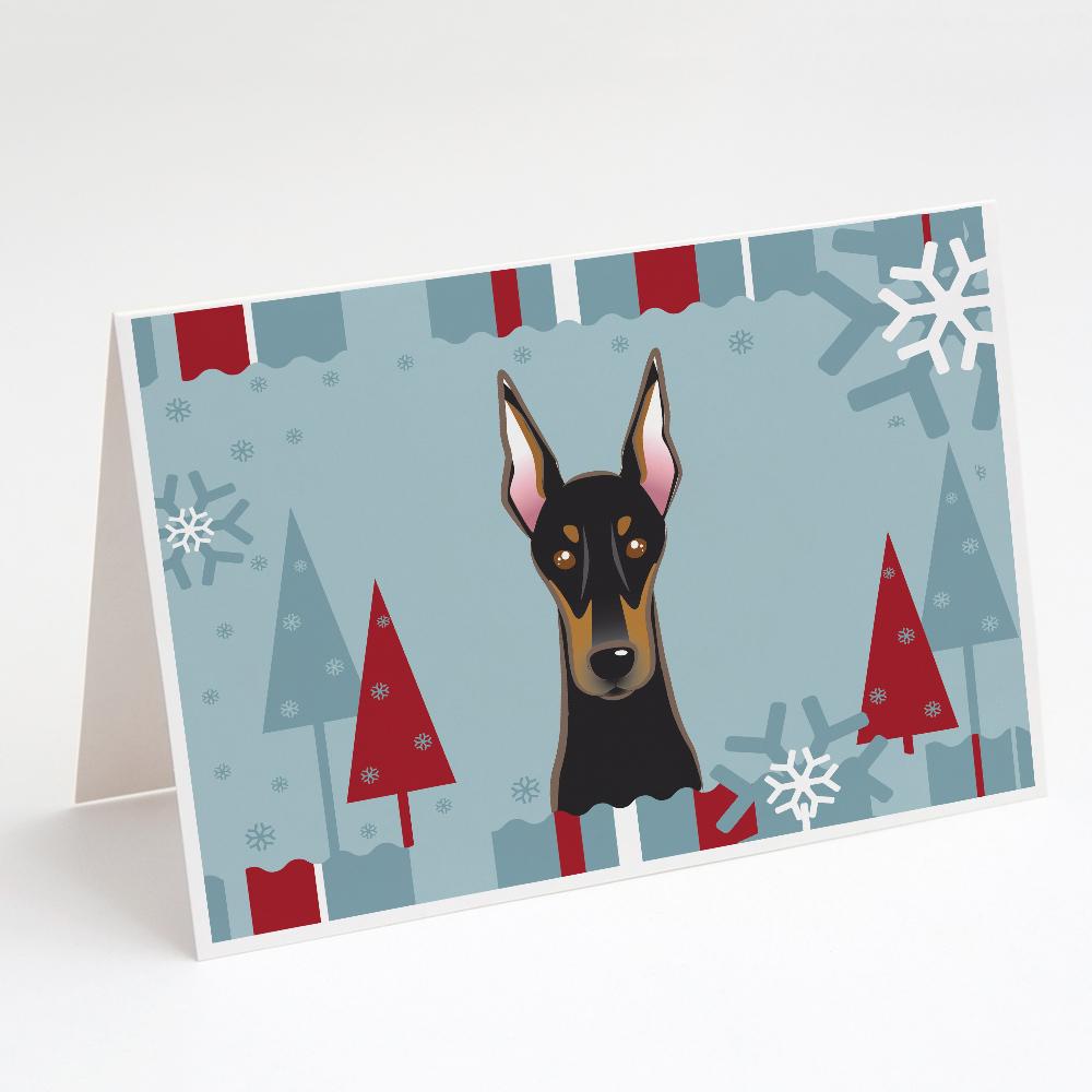 Winter Holiday Doberman Greeting Cards Pack of 8 Blank Cards with Envelopes Whimsical A7 Size 5x7
