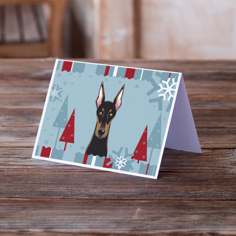 Winter Holiday Doberman Greeting Cards Pack of 8 Blank Cards with Envelopes Whimsical A7 Size 5x7