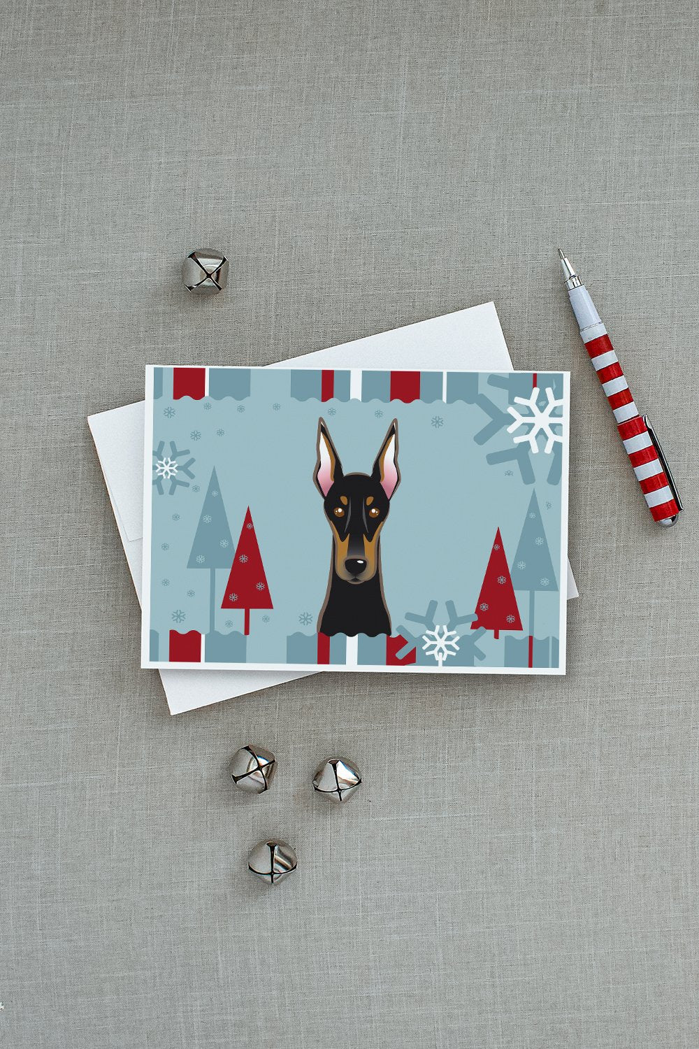 Winter Holiday Doberman Greeting Cards Pack of 8 Blank Cards with Envelopes Whimsical A7 Size 5x7