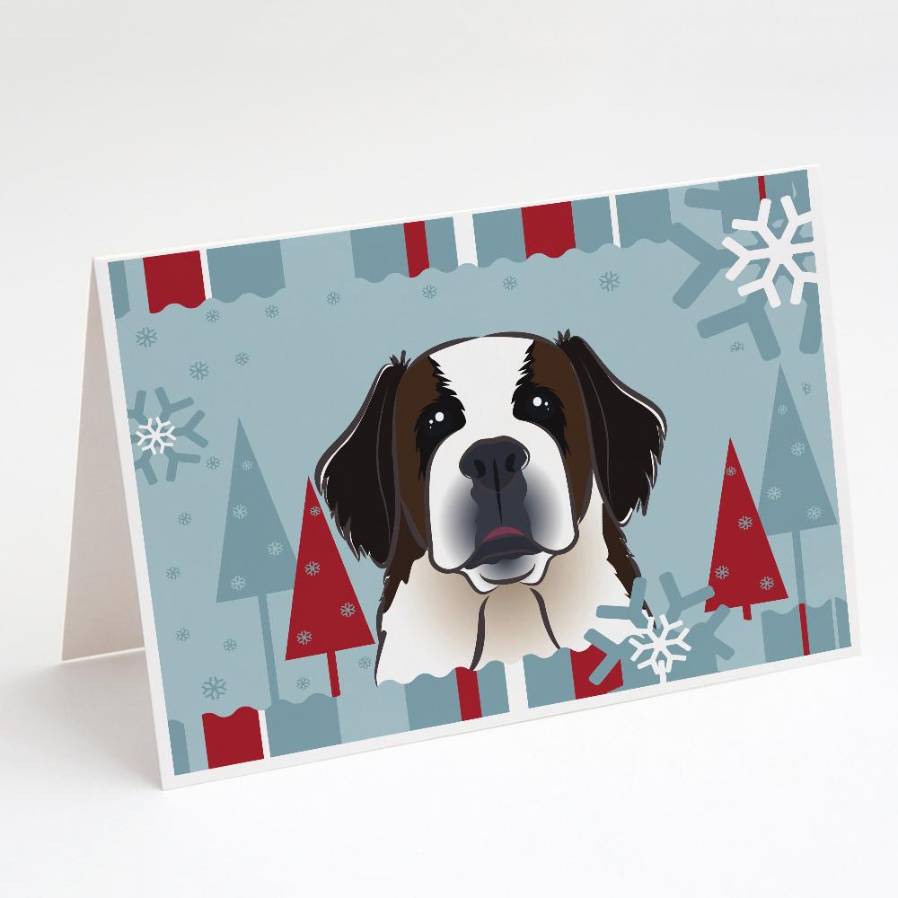 Winter Holiday Saint Bernard Greeting Cards Pack of 8 Blank Cards with Envelopes Whimsical A7 Size 5x7