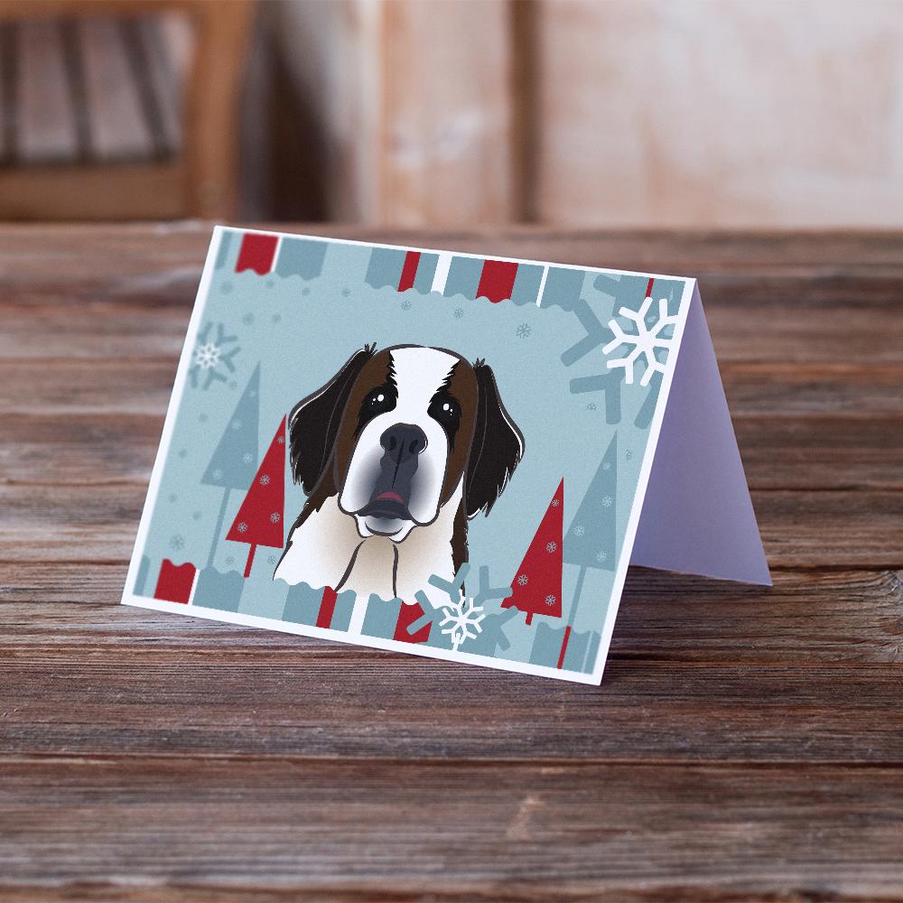 Winter Holiday Saint Bernard Greeting Cards Pack of 8 Blank Cards with Envelopes Whimsical A7 Size 5x7