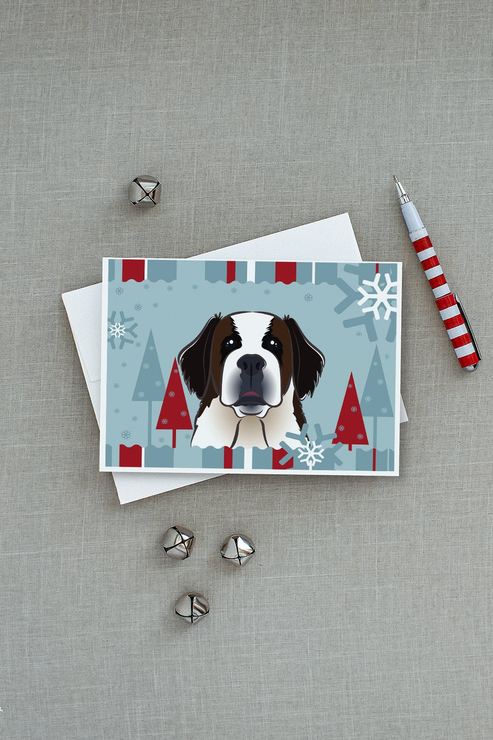 Winter Holiday Saint Bernard Greeting Cards Pack of 8 Blank Cards with Envelopes Whimsical A7 Size 5x7