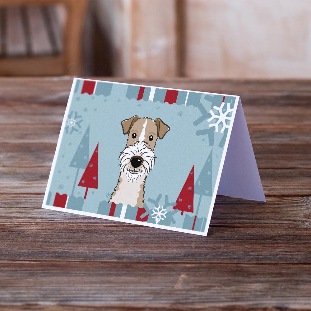 Winter Holiday Wire Haired Fox Terrier Greeting Cards Pack of 8 Blank Cards with Envelopes Whimsical A7 Size 5x7