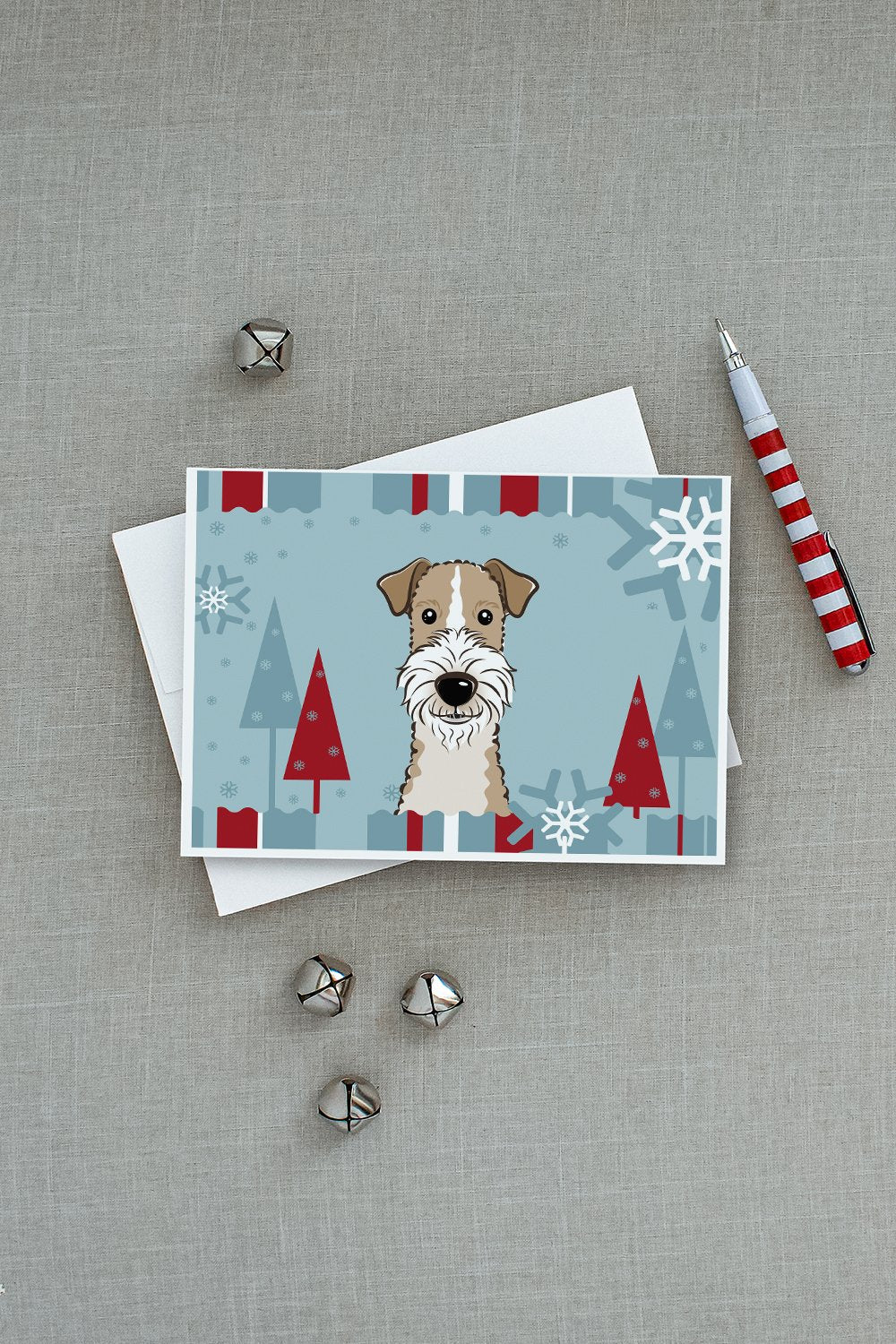Winter Holiday Wire Haired Fox Terrier Greeting Cards Pack of 8 Blank Cards with Envelopes Whimsical A7 Size 5x7