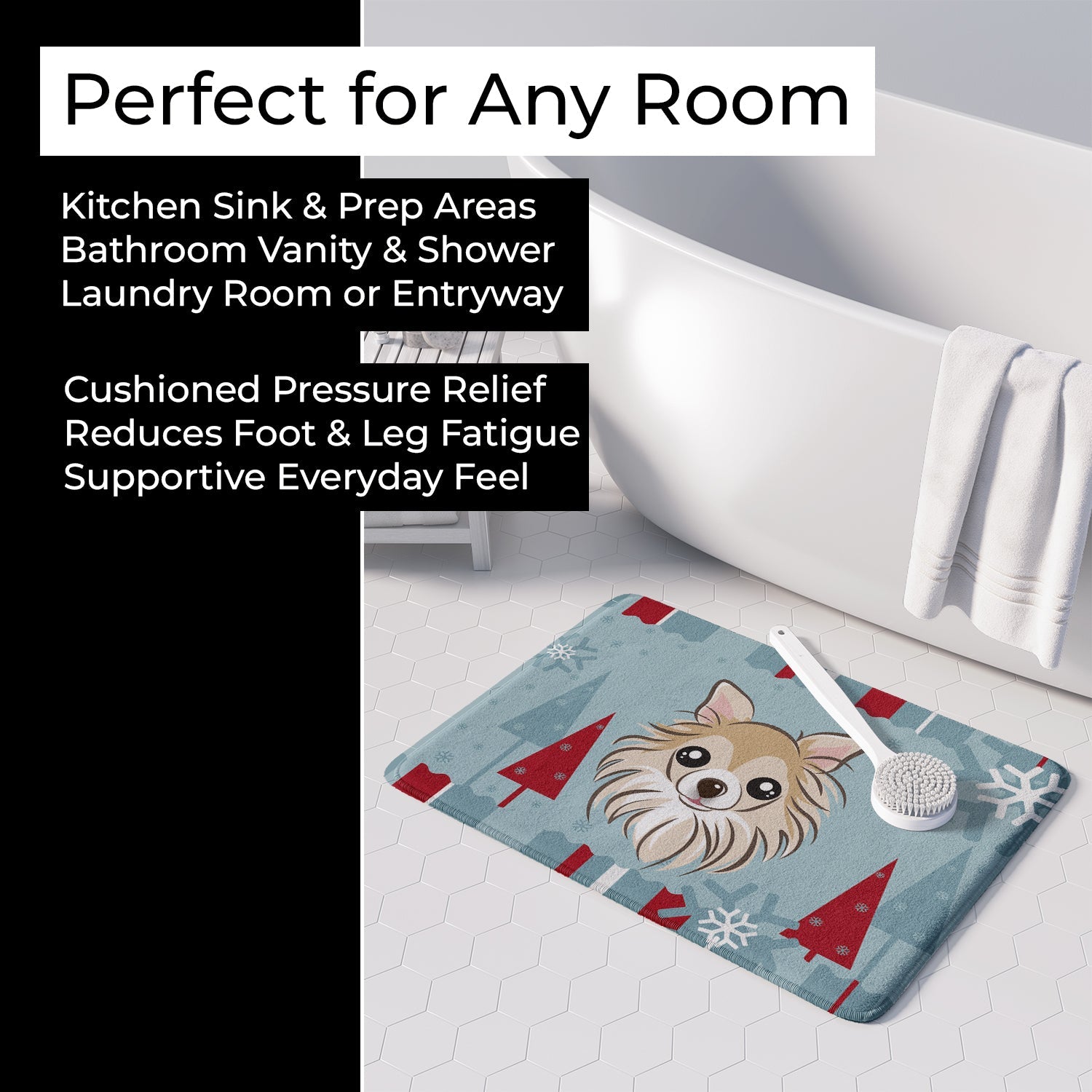 Winter Holiday Chihuahua Memory Foam Kitchen Mat Machine Washable Anti-Fatigue Cushion Comfort Bath or Kitchen Rug